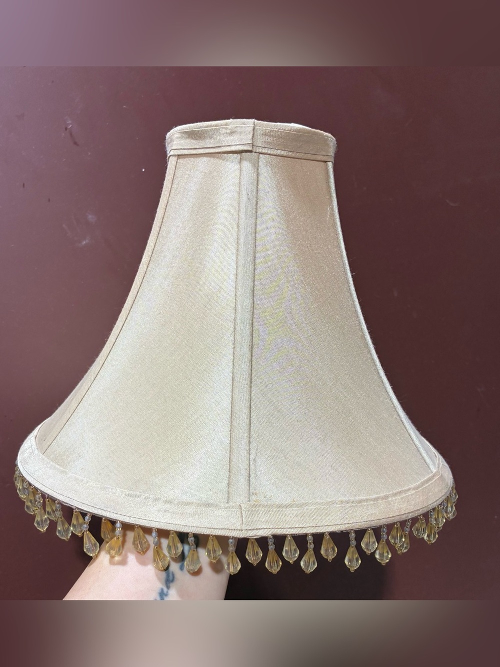 Classic Cream Fabric Lamp Shade with Amber Beaded Trim
